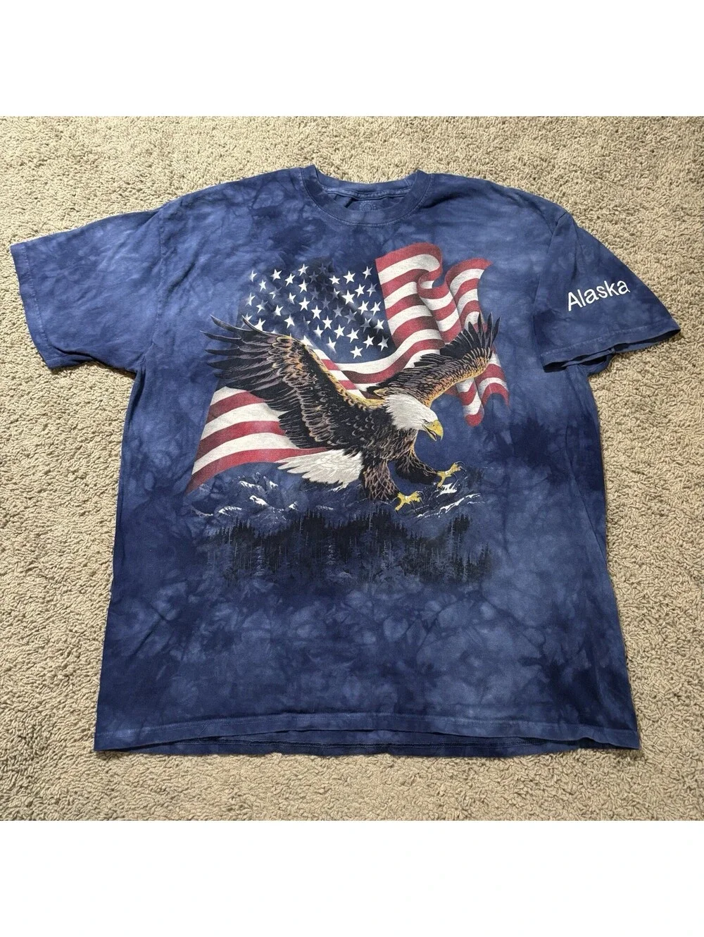 The Mountain Alaska Bald Eagle American Flag T Shirt Tie Dye Patriotic Men XL